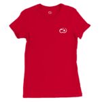 Playera Premium ajuste femenino Pictonemi Clásico en color rojo sobre superficie plana - Logo discreto en cuello y lateral izquierdo.