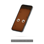 Teléfono con fondo blanco mostrando el fondo de pantalla de Wachi en uso.