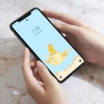 Fondo de pantalla del Pollito Chibi en un teléfono celular, destacando su diseño bonito y encantador